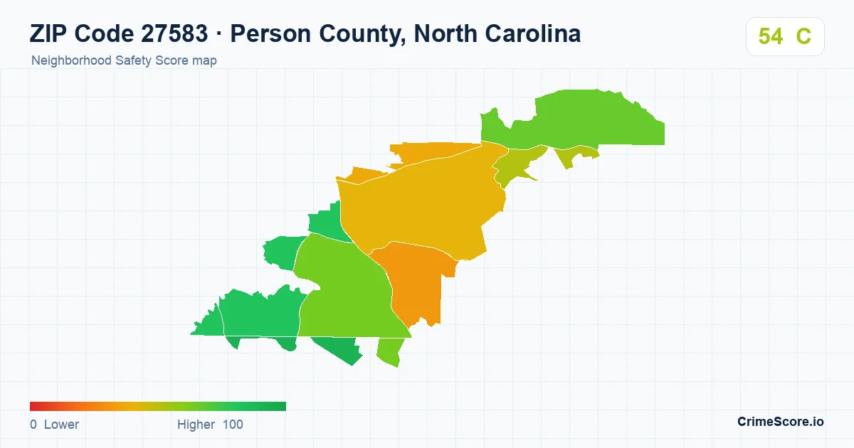 ZIP Code 27583 in Person County, North Carolina neighborhood Safety Score map