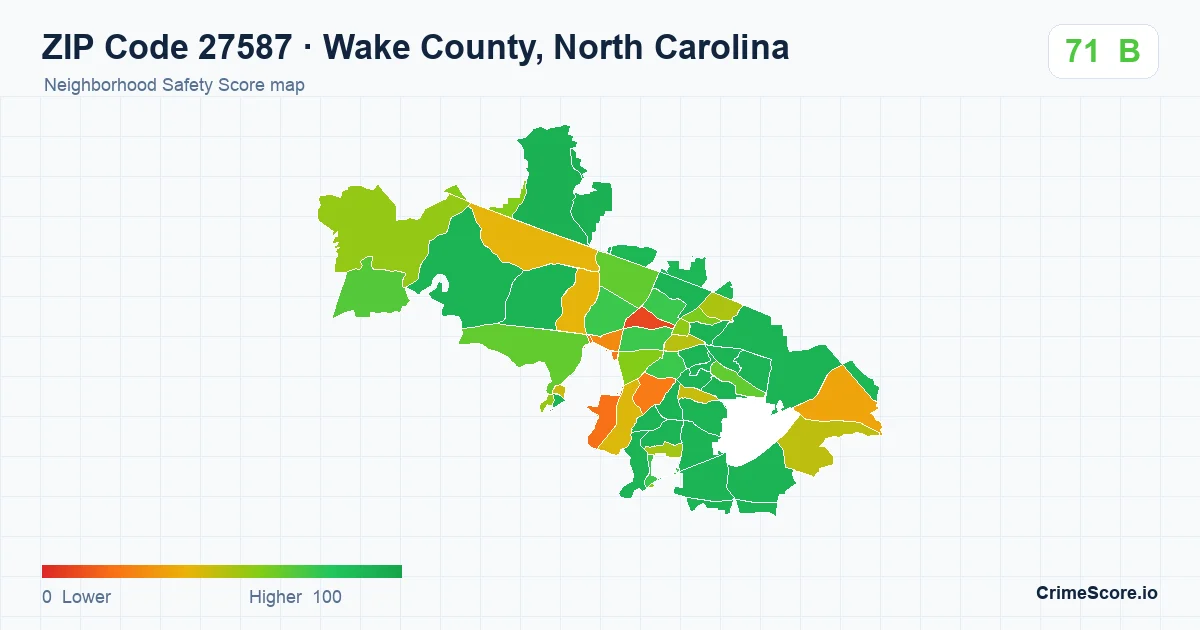 ZIP Code 27587 in Wake County, North Carolina neighborhood Safety Score map