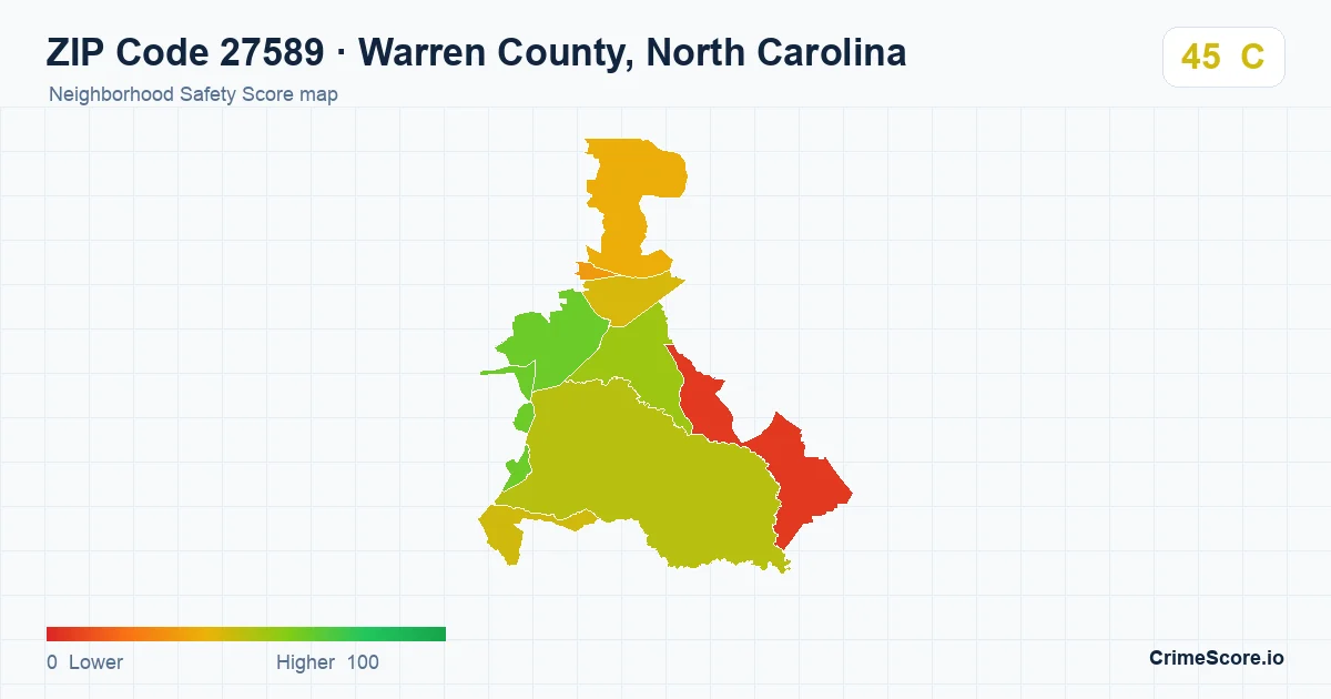 ZIP Code 27589 in Warren County, North Carolina neighborhood Safety Score map