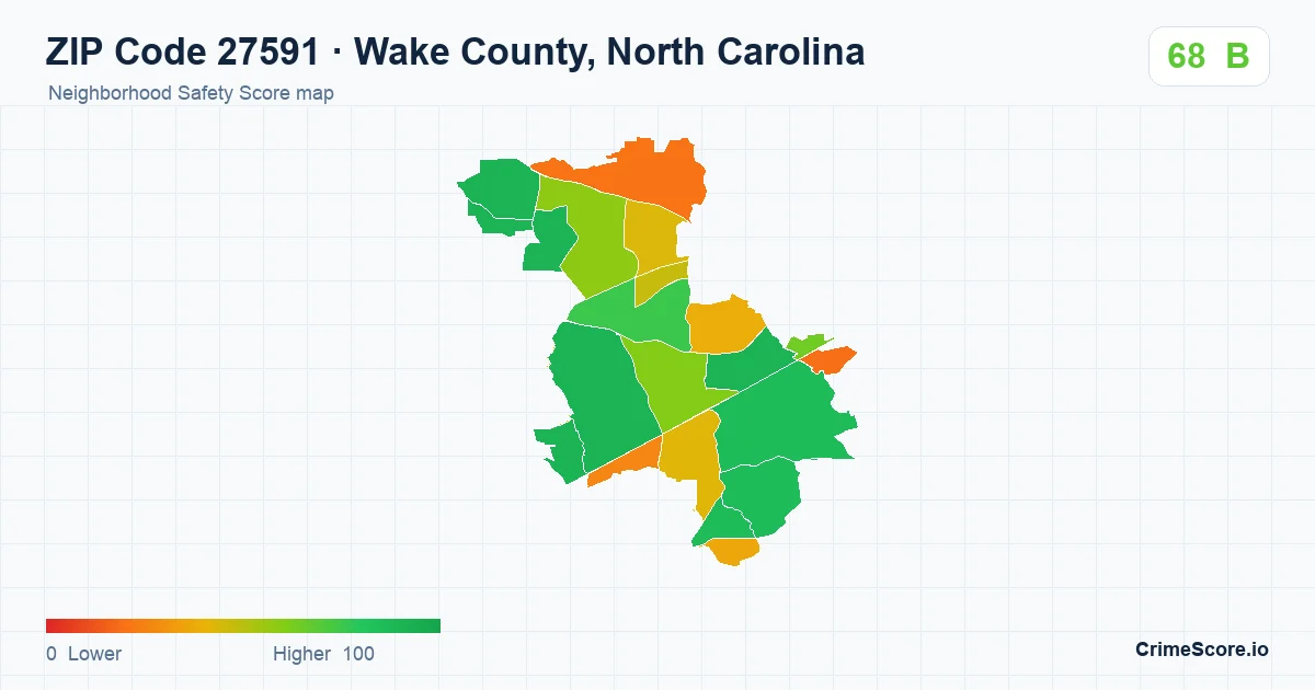 ZIP Code 27591 in Wake County, North Carolina neighborhood Safety Score map