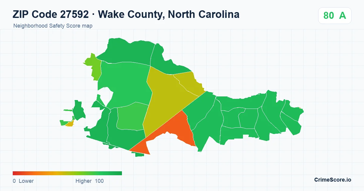 ZIP Code 27592 in Wake County, North Carolina neighborhood Safety Score map