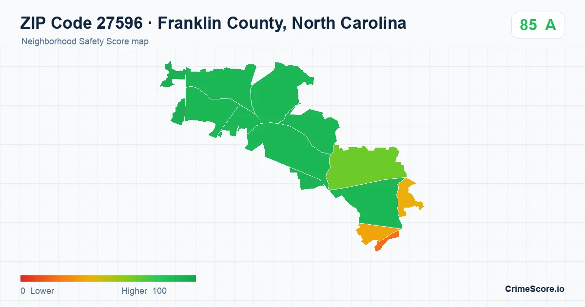 ZIP Code 27596 in Franklin County, North Carolina neighborhood Safety Score map