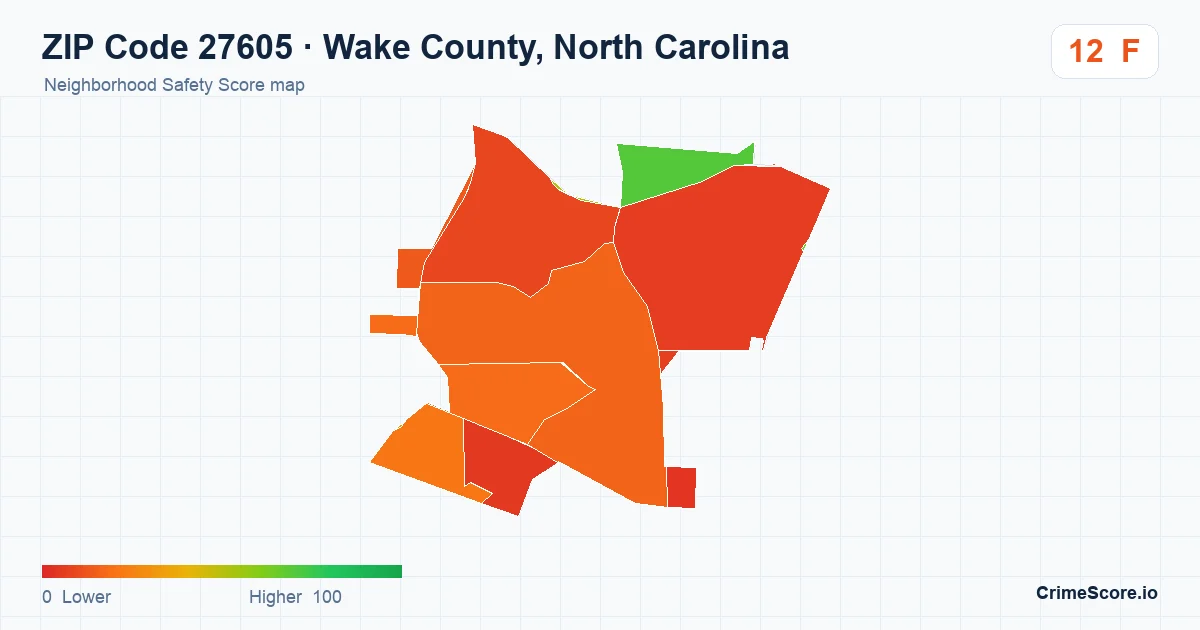 ZIP Code 27605 in Wake County, North Carolina neighborhood Safety Score map