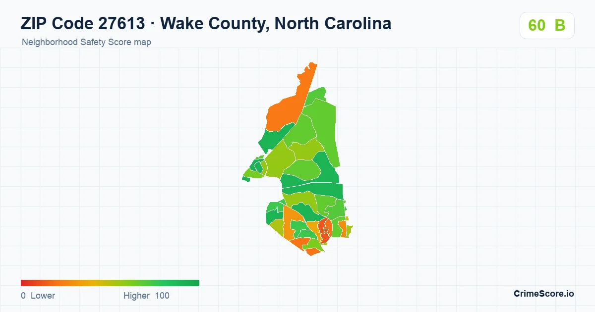 ZIP Code 27613 in Wake County, North Carolina neighborhood Safety Score map