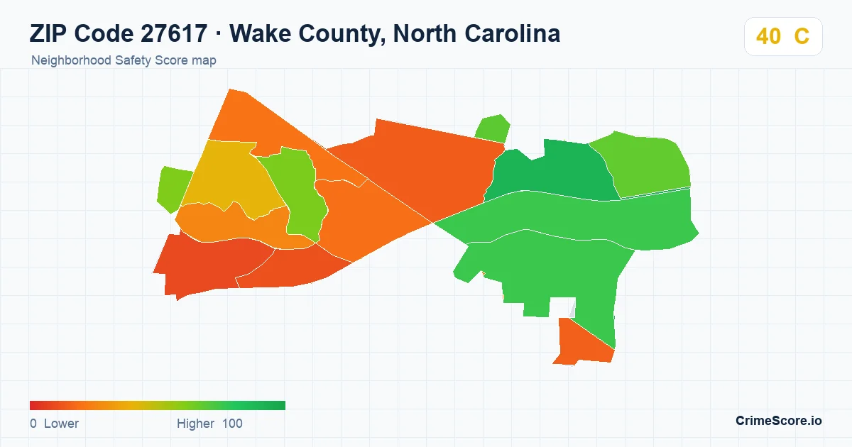 ZIP Code 27617 in Wake County, North Carolina neighborhood Safety Score map