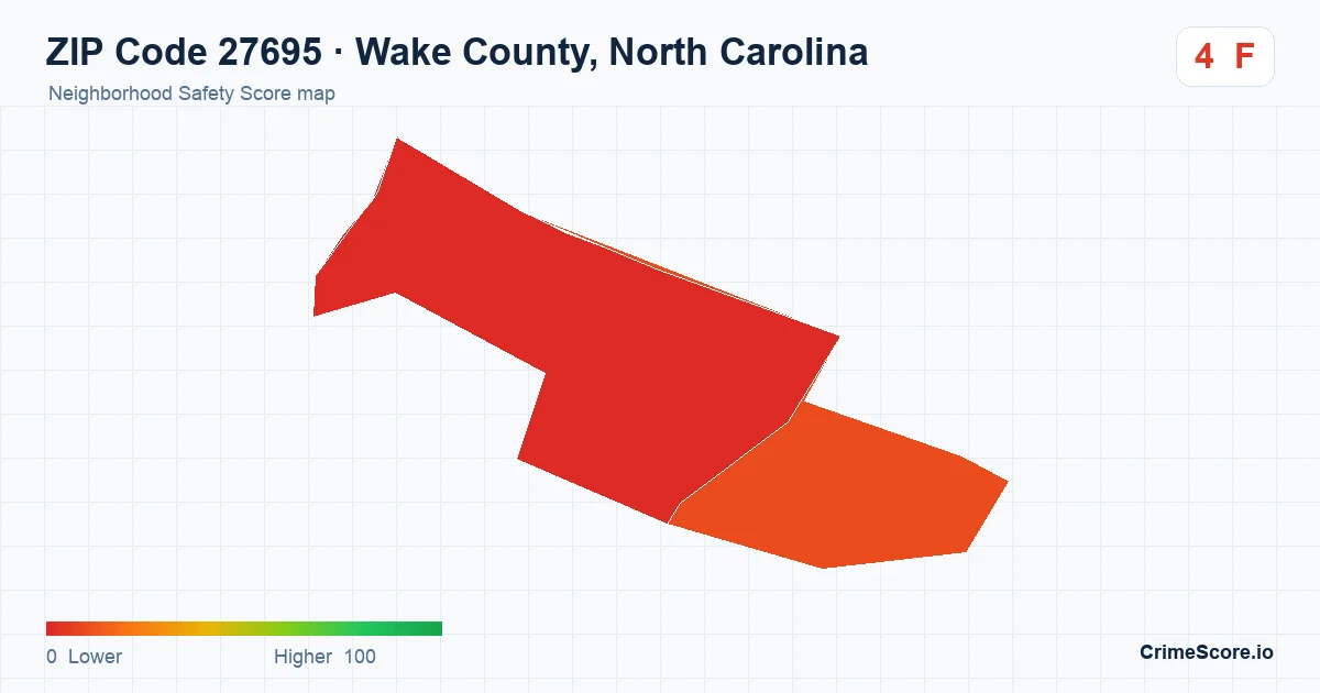ZIP Code 27695 in Wake County, North Carolina neighborhood Safety Score map