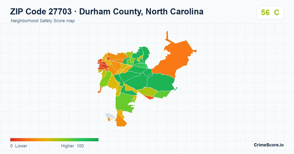 ZIP Code 27703 in Durham County, North Carolina neighborhood Safety Score map