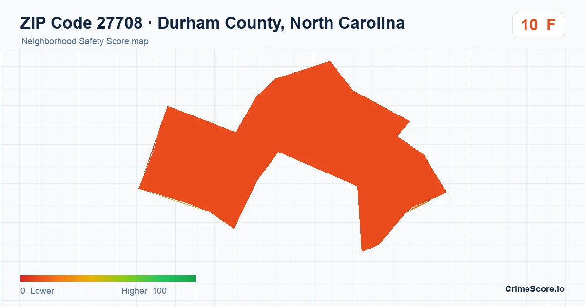 ZIP Code 27708 in Durham County, North Carolina neighborhood Safety Score map