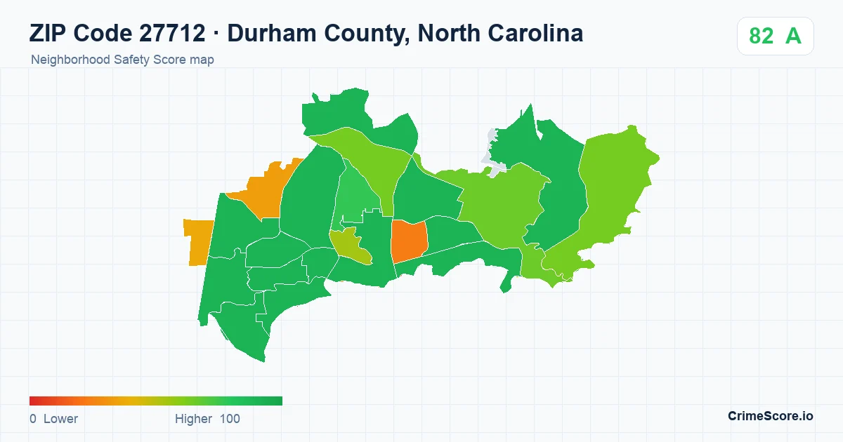 ZIP Code 27712 in Durham County, North Carolina neighborhood Safety Score map