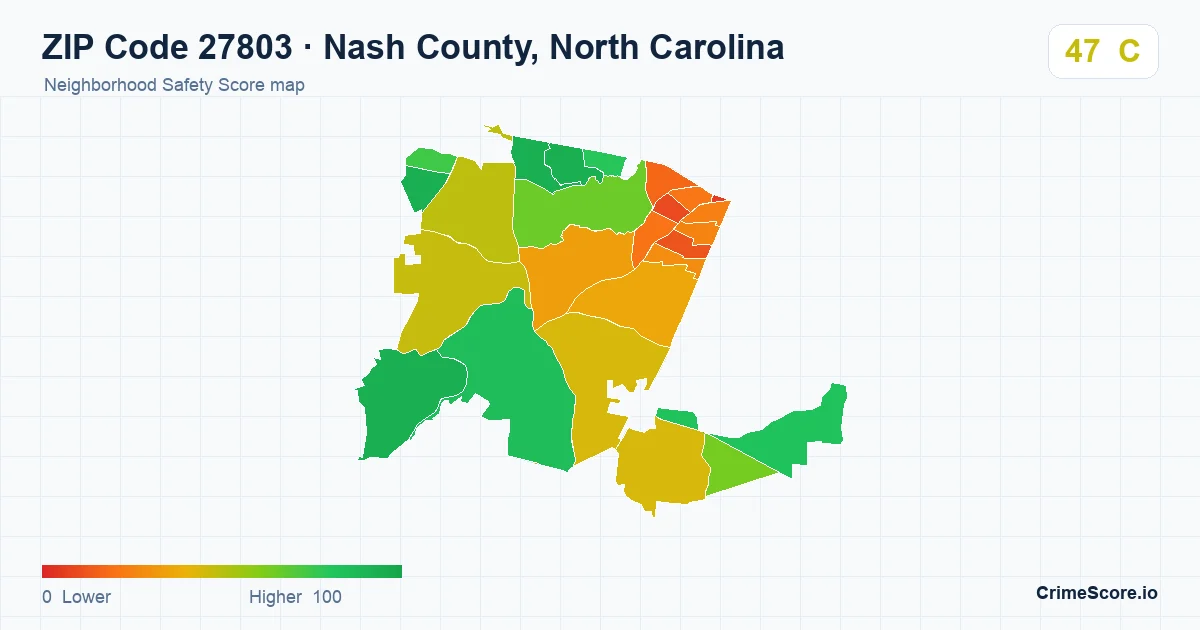 ZIP Code 27803 in Nash County, North Carolina neighborhood Safety Score map