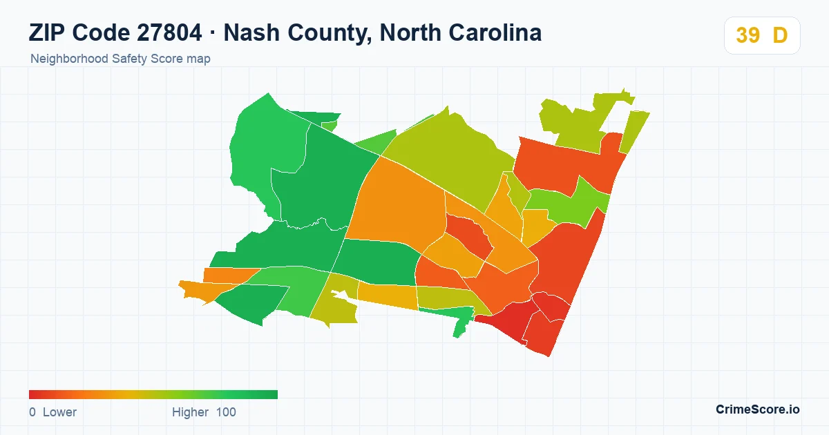 ZIP Code 27804 in Nash County, North Carolina neighborhood Safety Score map