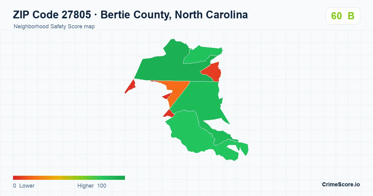 ZIP Code 27805 in Bertie County, North Carolina neighborhood Safety Score map