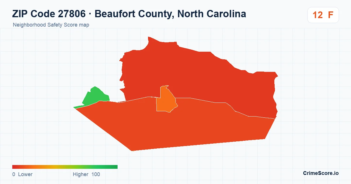 ZIP Code 27806 in Beaufort County, North Carolina neighborhood Safety Score map