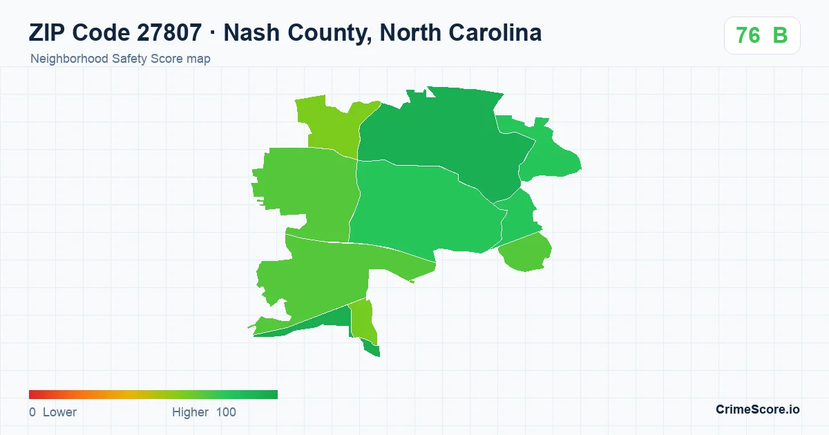 ZIP Code 27807 in Nash County, North Carolina neighborhood Safety Score map