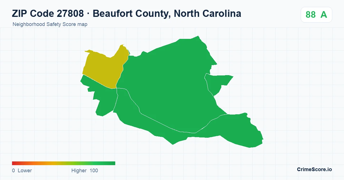 ZIP Code 27808 in Beaufort County, North Carolina neighborhood Safety Score map
