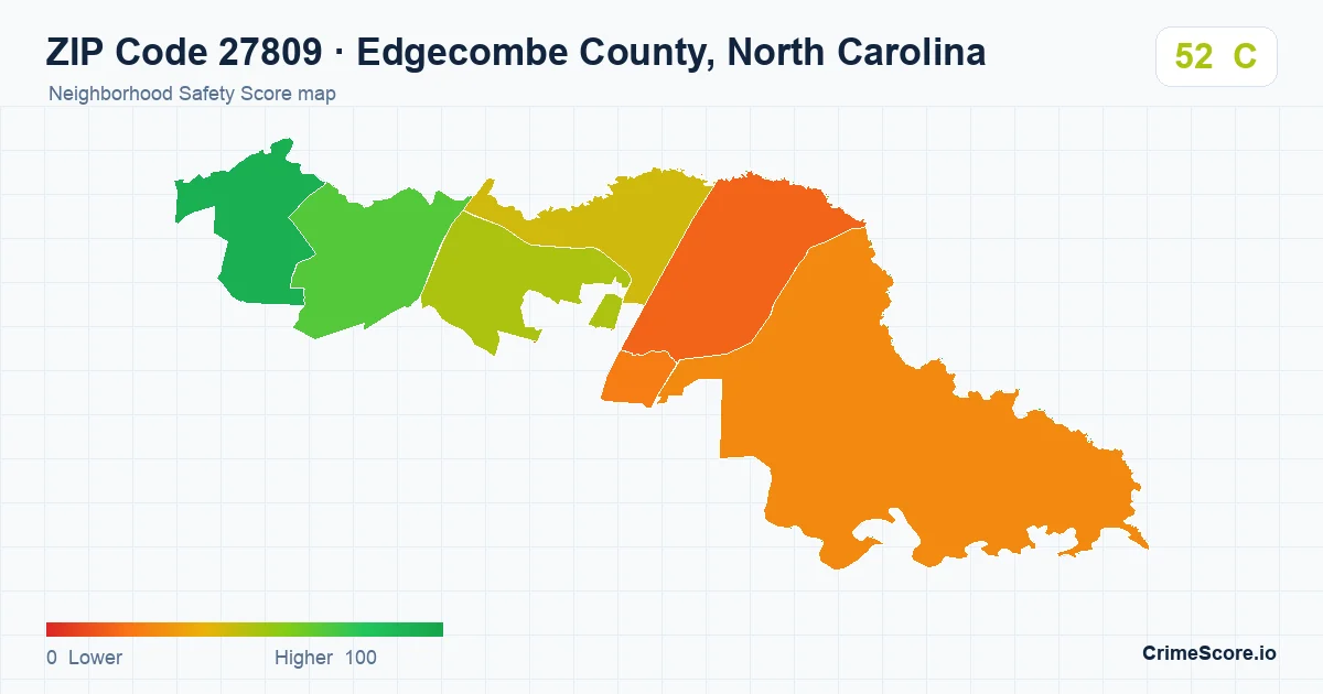 ZIP Code 27809 in Edgecombe County, North Carolina neighborhood Safety Score map