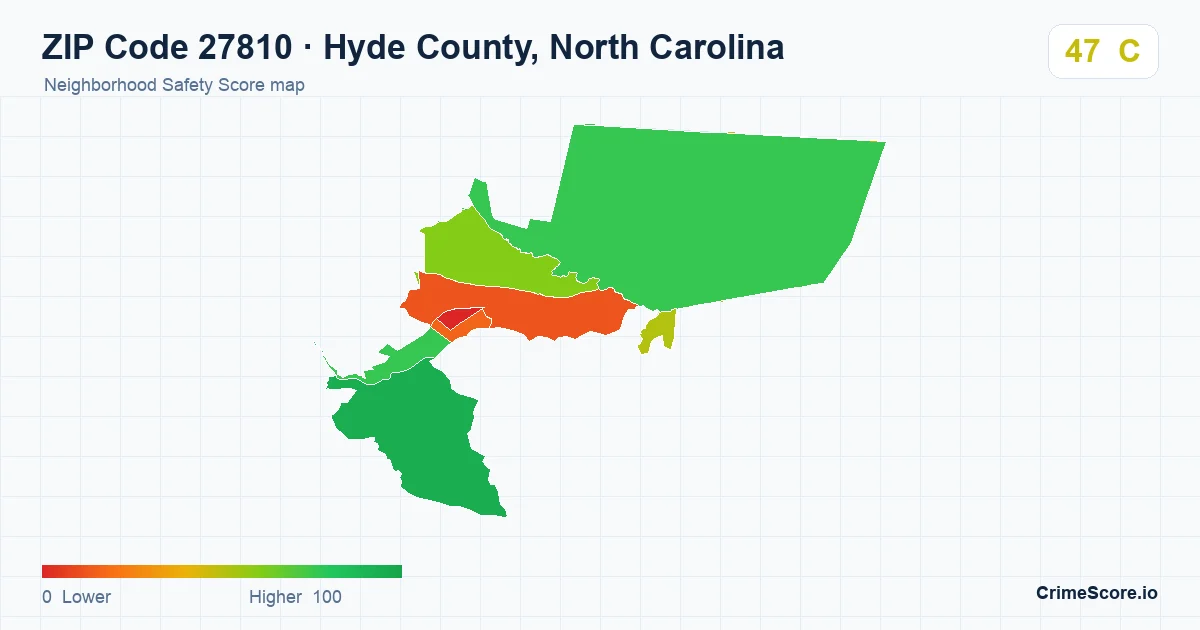 ZIP Code 27810 in Hyde County, North Carolina neighborhood Safety Score map