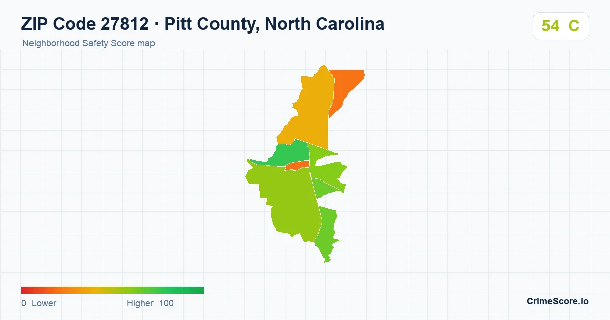 ZIP Code 27812 in Pitt County, North Carolina neighborhood Safety Score map