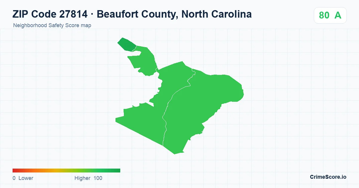 ZIP Code 27814 in Beaufort County, North Carolina neighborhood Safety Score map
