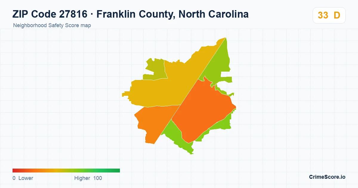 ZIP Code 27816 in Franklin County, North Carolina neighborhood Safety Score map