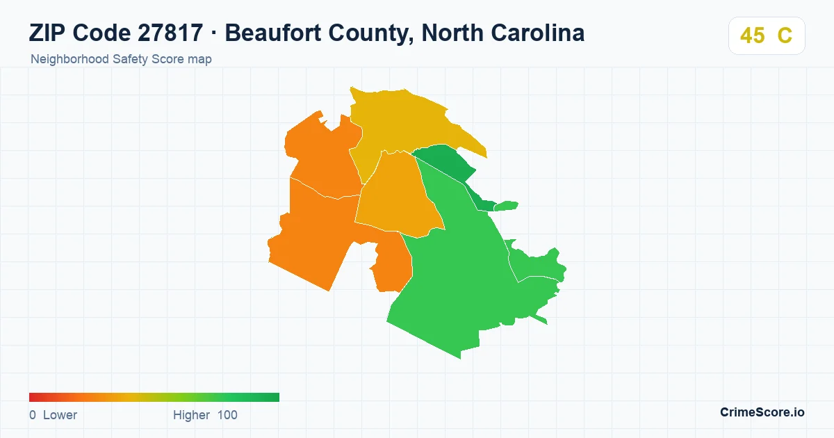 ZIP Code 27817 in Beaufort County, North Carolina neighborhood Safety Score map