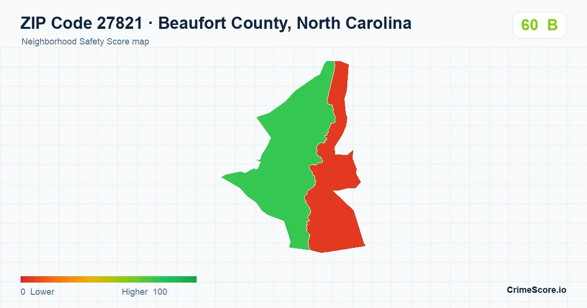 ZIP Code 27821 in Beaufort County, North Carolina neighborhood Safety Score map