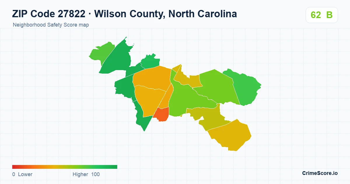 ZIP Code 27822 in Wilson County, North Carolina neighborhood Safety Score map