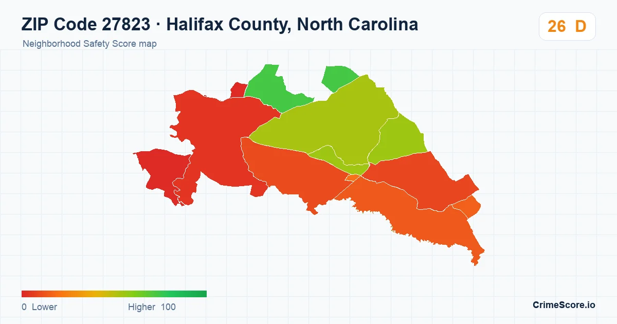 ZIP Code 27823 in Halifax County, North Carolina neighborhood Safety Score map