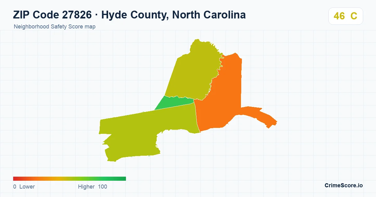 ZIP Code 27826 in Hyde County, North Carolina neighborhood Safety Score map