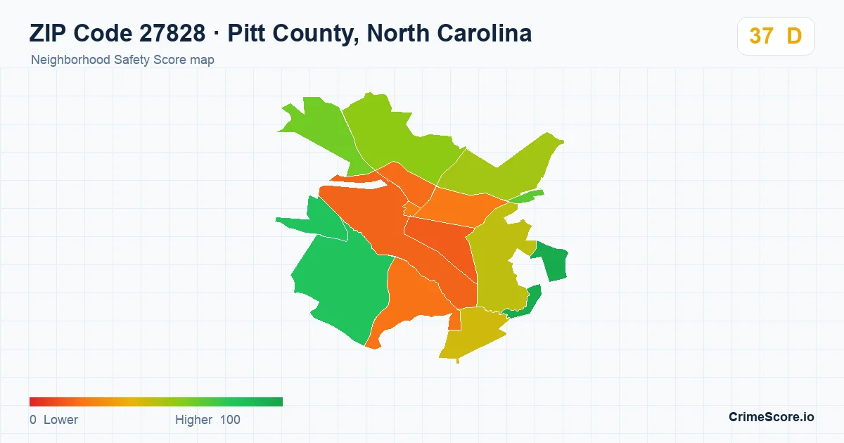 ZIP Code 27828 in Pitt County, North Carolina neighborhood Safety Score map