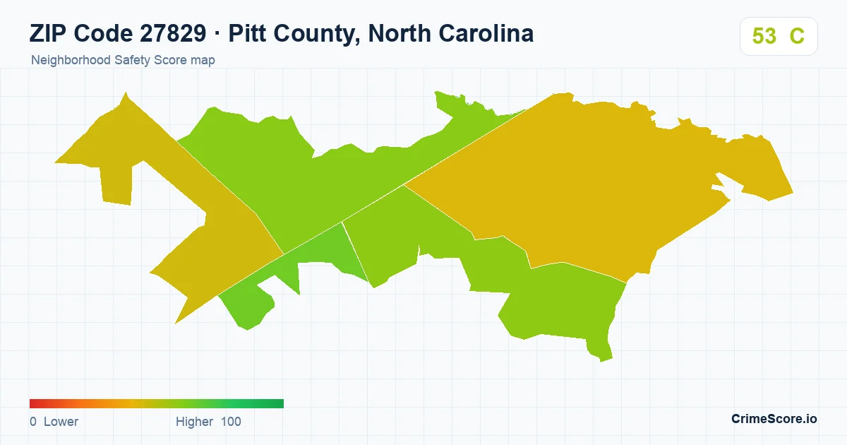 ZIP Code 27829 in Pitt County, North Carolina neighborhood Safety Score map