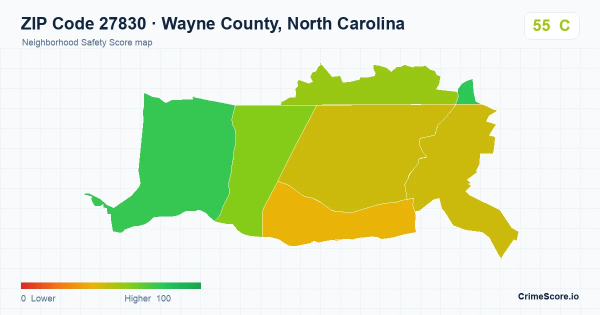 ZIP Code 27830 in Wayne County, North Carolina neighborhood Safety Score map