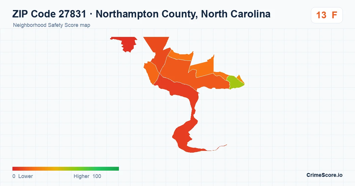 ZIP Code 27831 in Northampton County, North Carolina neighborhood Safety Score map