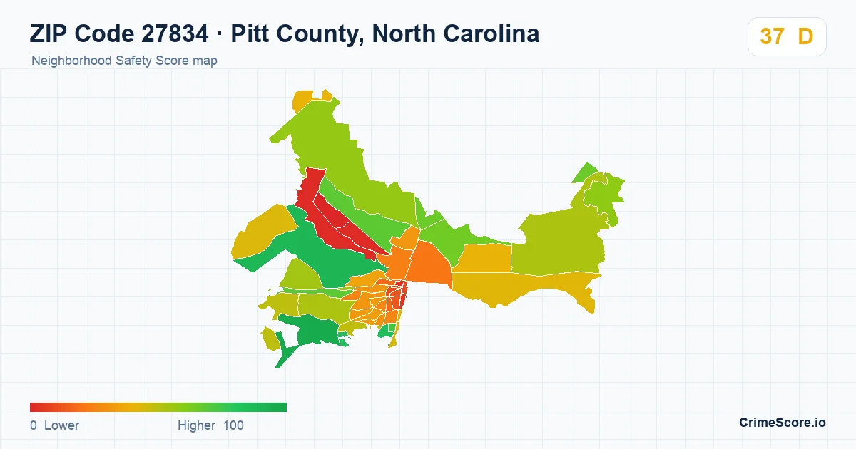 ZIP Code 27834 in Pitt County, North Carolina neighborhood Safety Score map