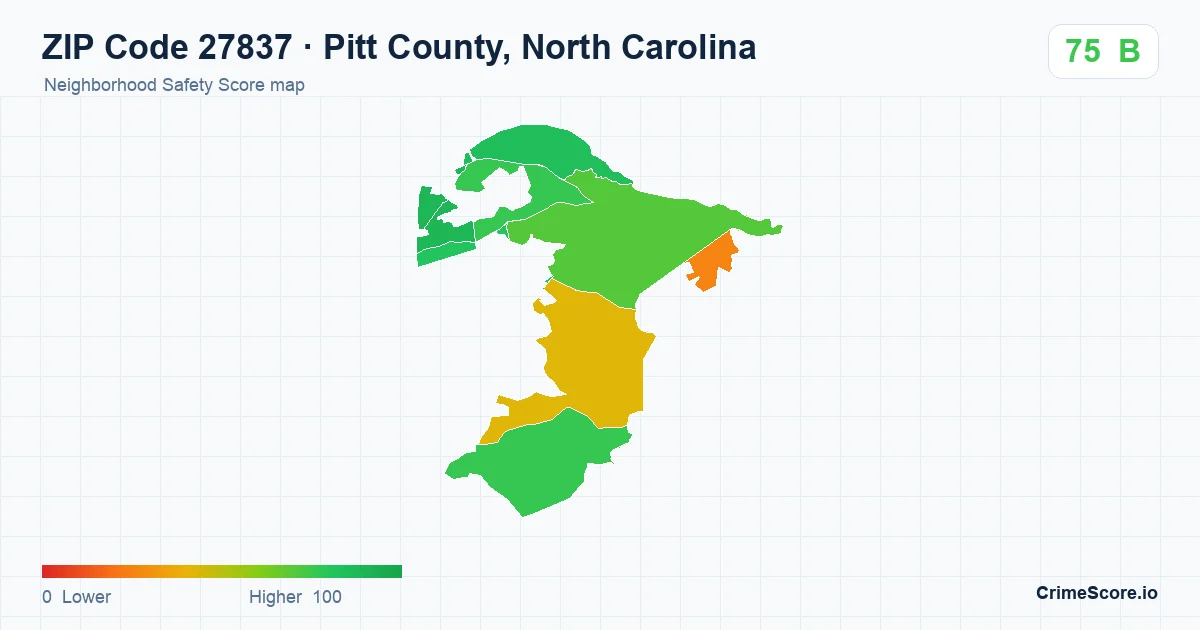 ZIP Code 27837 in Pitt County, North Carolina neighborhood Safety Score map