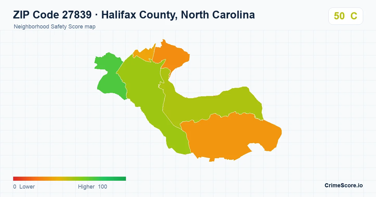 ZIP Code 27839 in Halifax County, North Carolina neighborhood Safety Score map