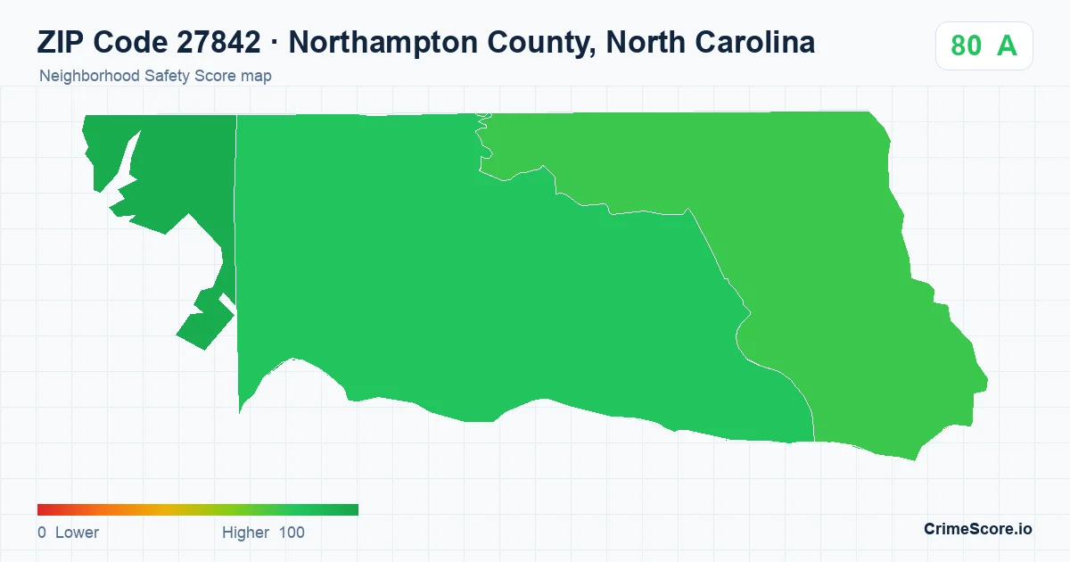 ZIP Code 27842 in Northampton County, North Carolina neighborhood Safety Score map