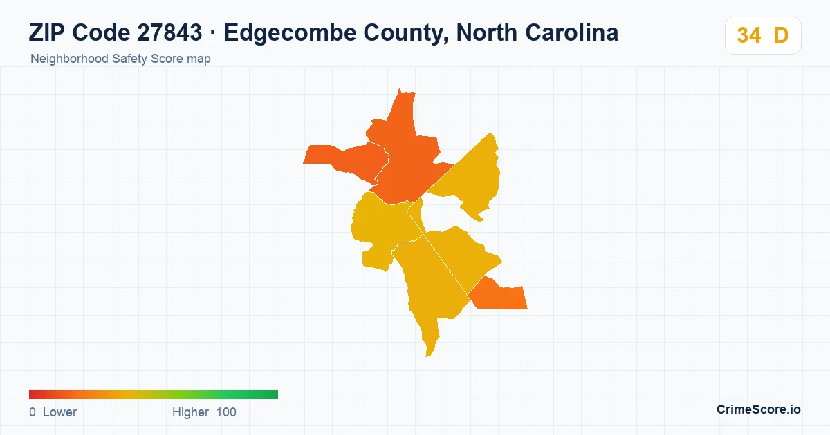 ZIP Code 27843 in Edgecombe County, North Carolina neighborhood Safety Score map