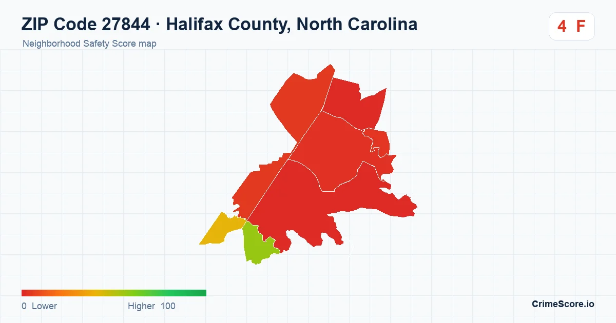 ZIP Code 27844 in Halifax County, North Carolina neighborhood Safety Score map