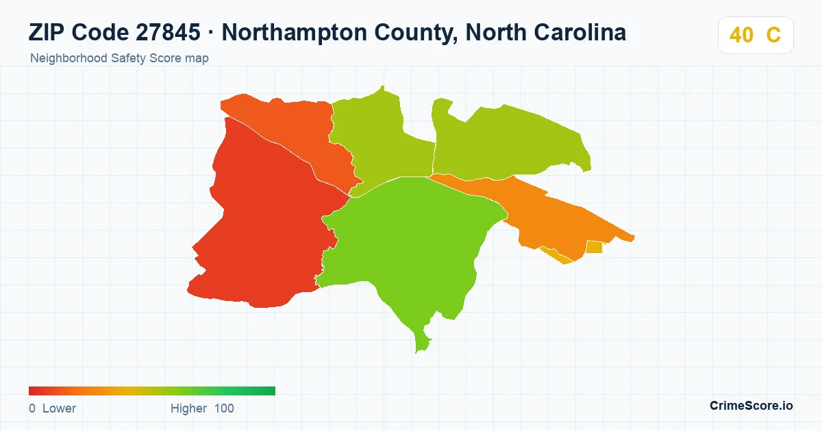 ZIP Code 27845 in Northampton County, North Carolina neighborhood Safety Score map