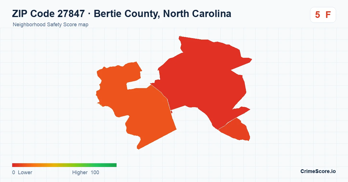 ZIP Code 27847 in Bertie County, North Carolina neighborhood Safety Score map