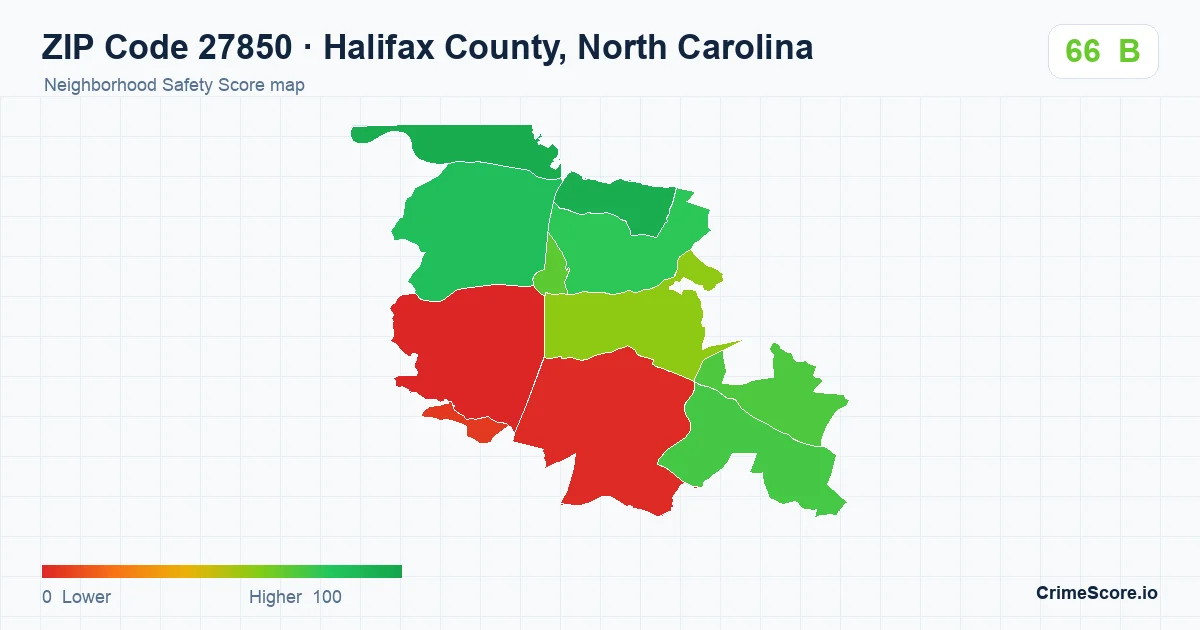 ZIP Code 27850 in Halifax County, North Carolina neighborhood Safety Score map