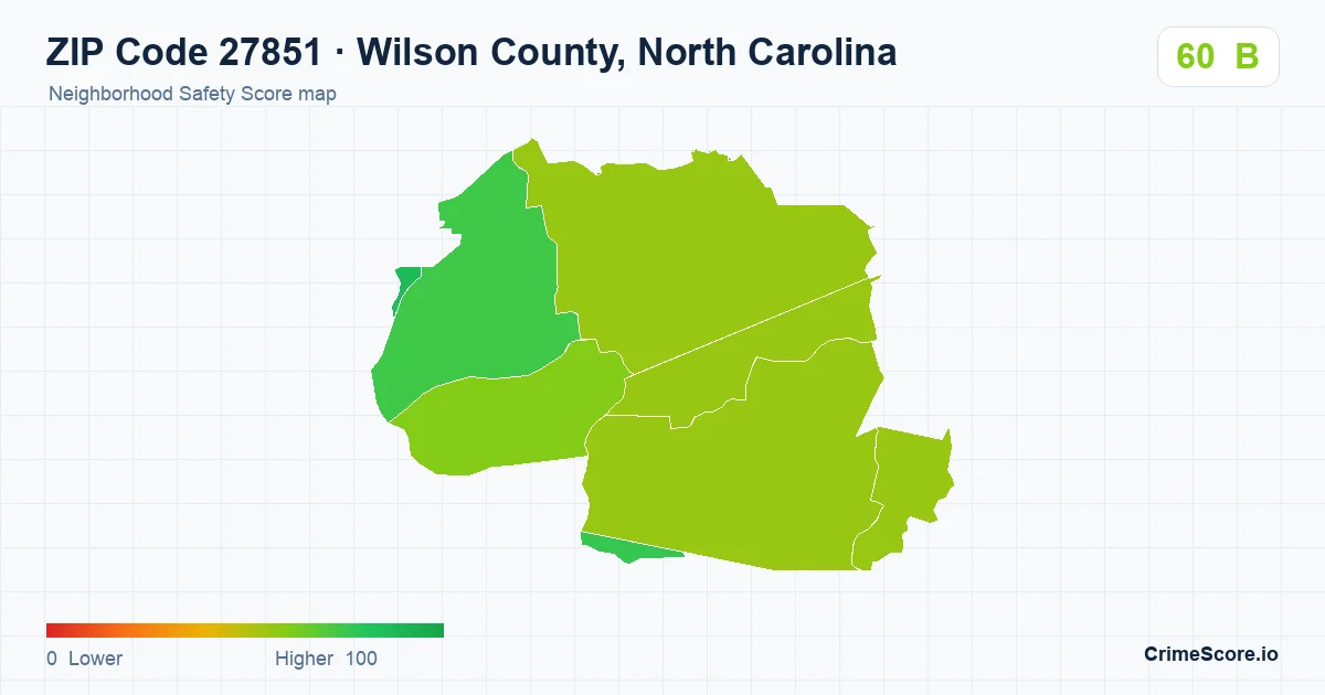 ZIP Code 27851 in Wilson County, North Carolina neighborhood Safety Score map