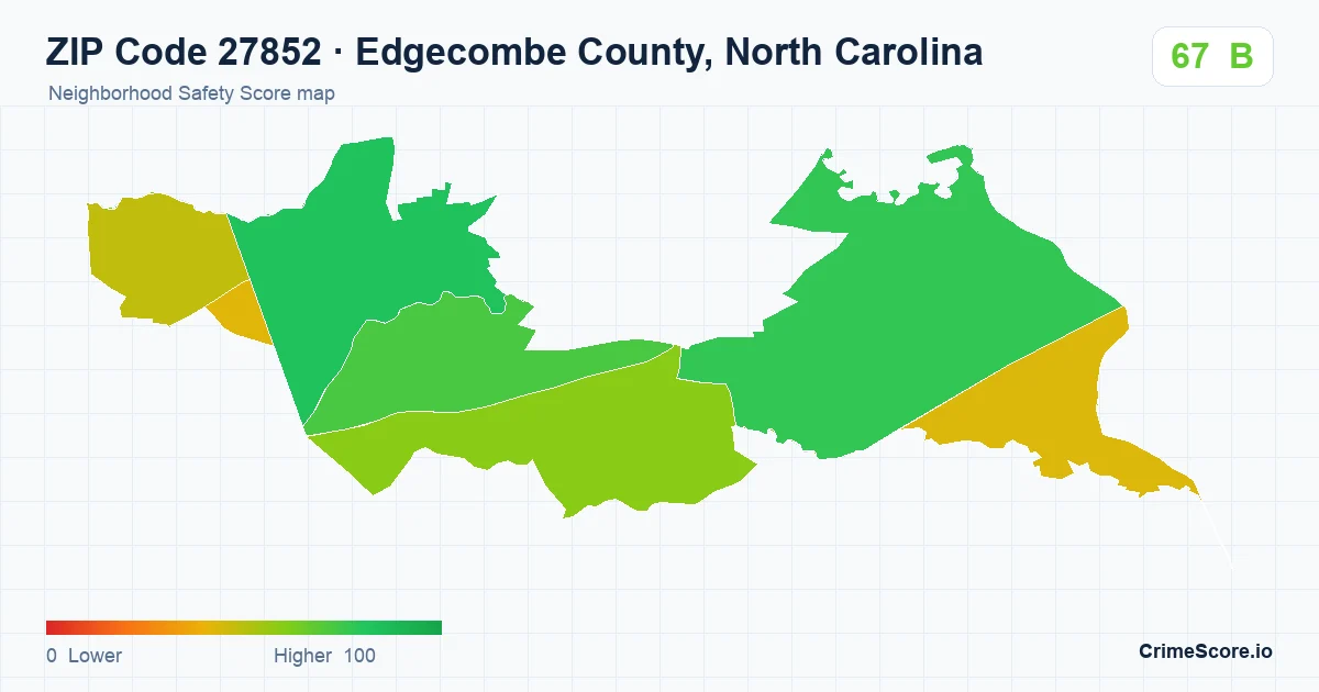 ZIP Code 27852 in Edgecombe County, North Carolina neighborhood Safety Score map