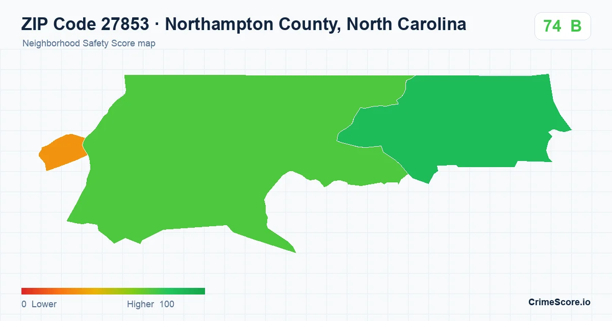 ZIP Code 27853 in Northampton County, North Carolina neighborhood Safety Score map