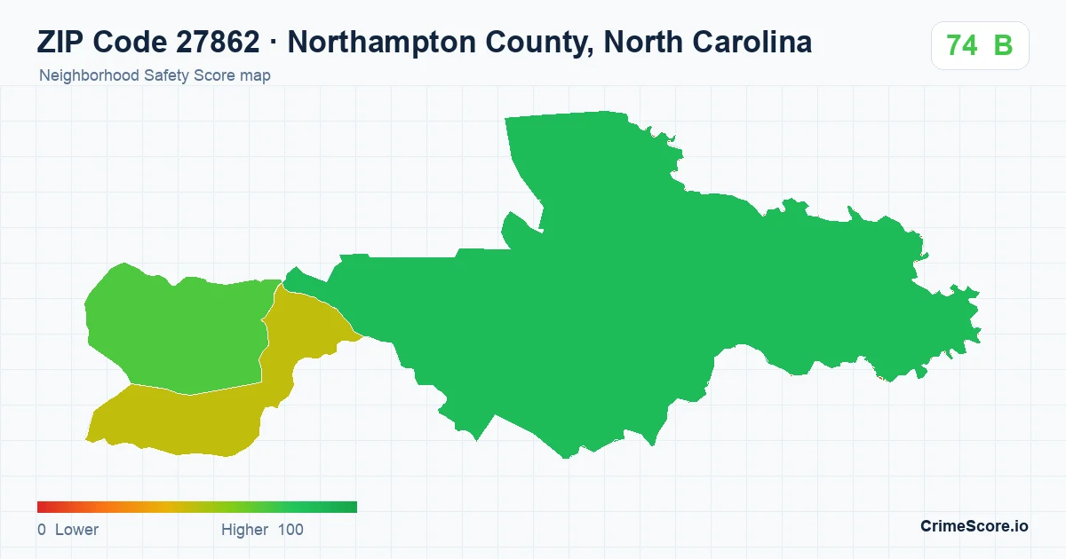 ZIP Code 27862 in Northampton County, North Carolina neighborhood Safety Score map
