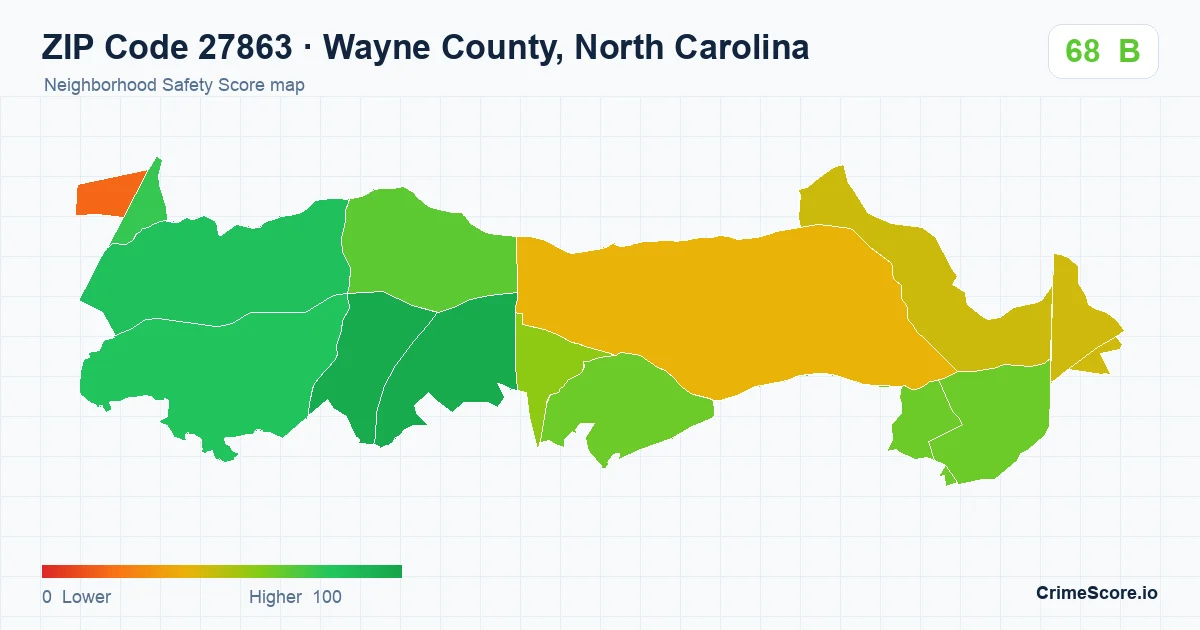 ZIP Code 27863 in Wayne County, North Carolina neighborhood Safety Score map