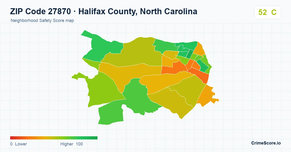 ZIP Code 27870 in Halifax County, North Carolina neighborhood Safety Score map