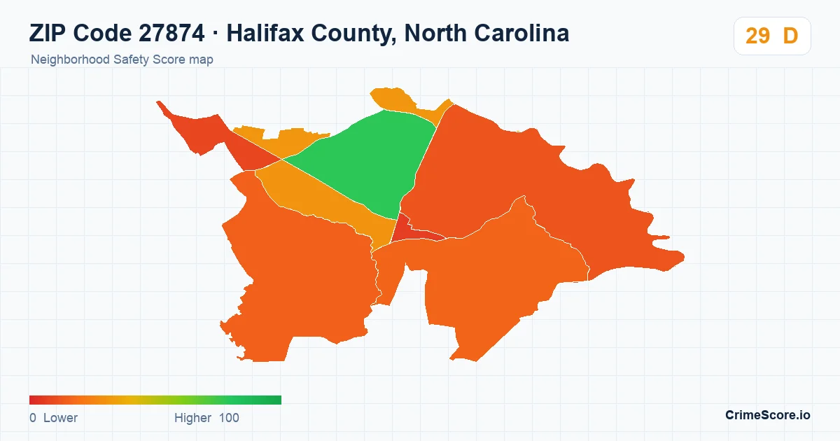 ZIP Code 27874 in Halifax County, North Carolina neighborhood Safety Score map