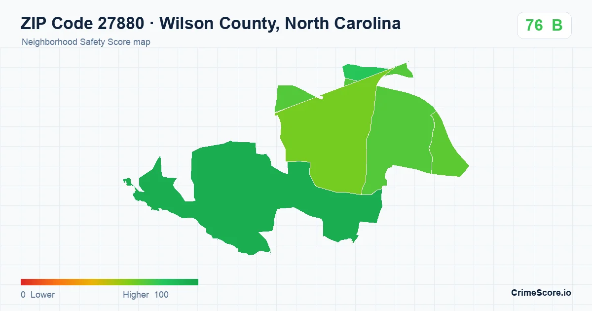 ZIP Code 27880 in Wilson County, North Carolina neighborhood Safety Score map
